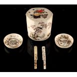 Property of a gentleman - a Japanese ivory shibayama lidded box, Meiji period (1868-1912), decorated