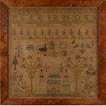 Property of a lady - a late 18th / early 19th century house & figures sampler, in glazed frame, 20.