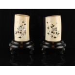 Property of a gentleman - a pair of Japanese shibayama style ivory tusk section vases, Meiji