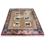 Property of a deceased estate - a Chinese woollen hand-made carpet with panels of horses & camels,