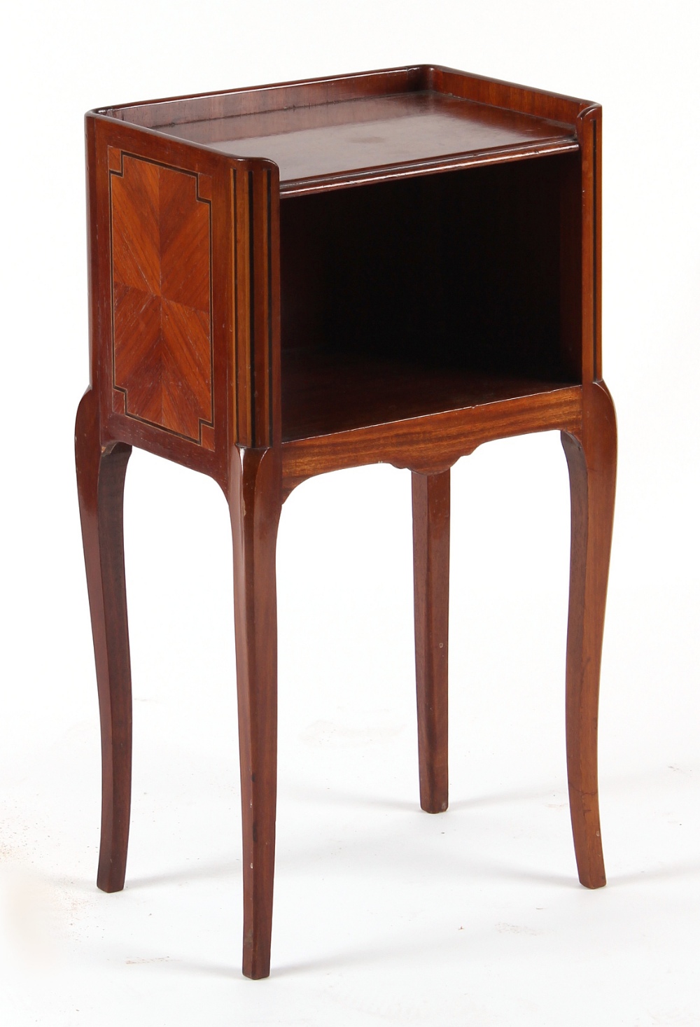 Property of a gentleman - a French mahogany, kingwood & strung open bedside cupboard, with