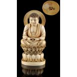 A good 19th century Japanese carved ivory okimono depicting Amida Buddha seated in dhyanasana with