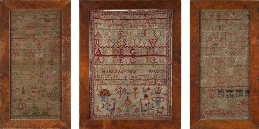 Property of a lady - a 19th century alphabet & figures sampler, in glazed frame, 19.1 by 14.