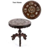 A good quality late 19th century Chinese carved hardwood & mother-of-pearl inlaid circular topped