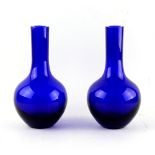 A pair of Chinese blue Peking glass bottle vases, late 19th / early 20th century, each 8.65ins. (