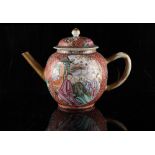 An 18th century Chinese mandarin pattern teapot & cover, three small chips to cover & small chip