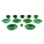 Property of a lady - a set of six early 20th century Peking opaque green glass plates, each 7.75 (
