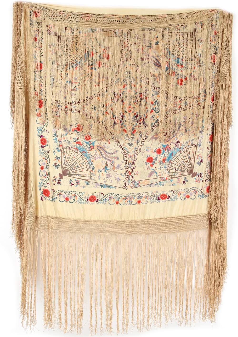 Property of a lady - a Chinese embroidered silk shawl, late 19th / early 20th century, with exotic - Image 2 of 2