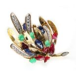 A fine & large multi gem set tutti frutti brooch by Tiffany, signed Tiffany & Co. to the pin with