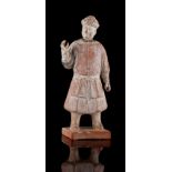 Property of a deceased estate - a Chinese terracotta figure, head re-stuck, 9.75ins. (24.8cms.) high
