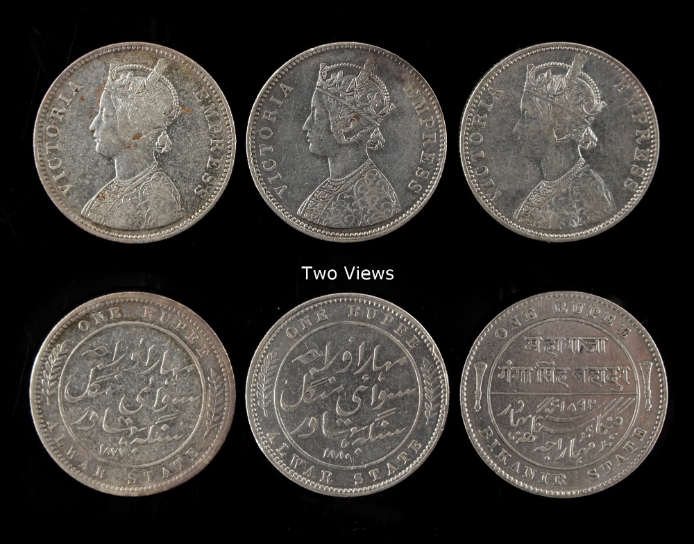 Property of a gentleman - coins - India (India States) - Alwar State - QV one rupee (x2) (F/F);