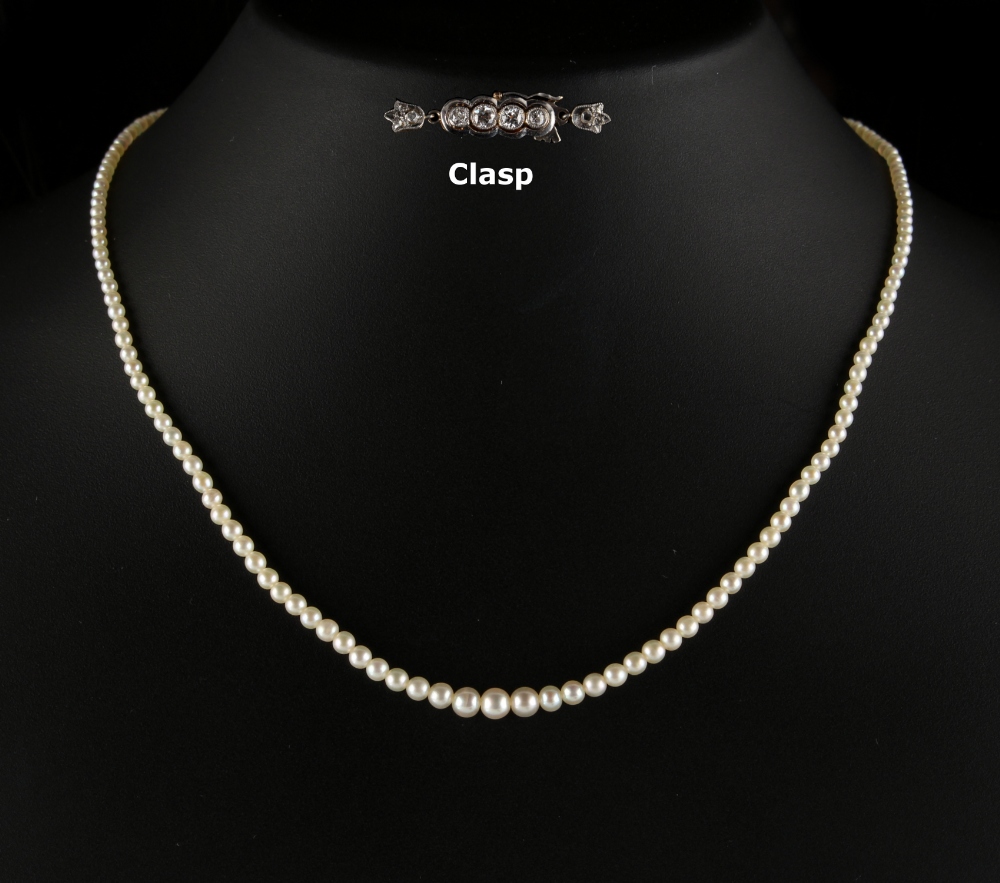 A certificated natural saltwater pearl graduated single row necklace, the one hundred & sixty