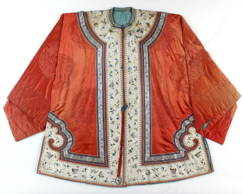 Property of a gentleman of title - a Chinese peach silk jacket, late 19th / early 20th century, with