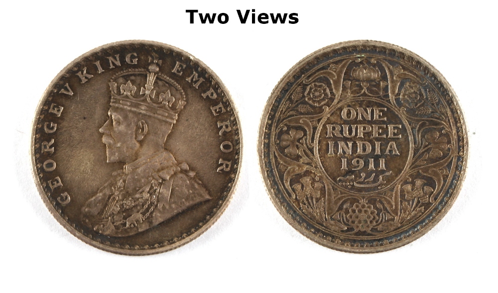 Property of a gentleman - coins - India - a 1911 George V One Rupee coin, 'pig' type (see