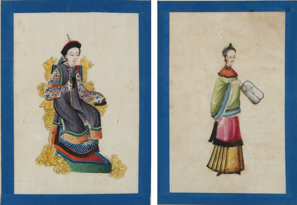 Property of a gentleman - two late 19th century Chinese paintings on pith paper depicting figures,