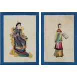 Property of a gentleman - two late 19th century Chinese paintings on pith paper depicting figures,