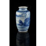 A small Chinese blue & white ovoid vase, 18th / 19th century, painted with a fisherman in boat in