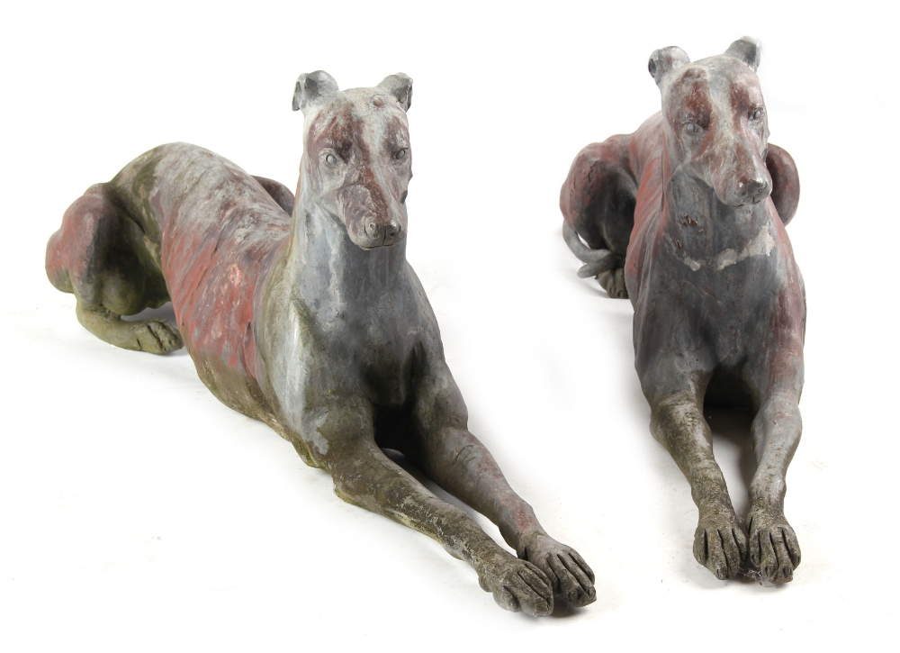 Property of a lady - a pair of life size lead models of recumbent greyhounds, in the style of Joseph - Image 3 of 3