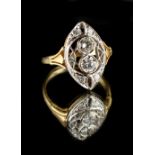 An 18ct yellow gold diamond ring, with two collet set round brilliant cut diamonds in a pierced