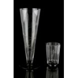 Property of a deceased estate - a 1930's Orrefors glass vase of clear trumpet form with etched or