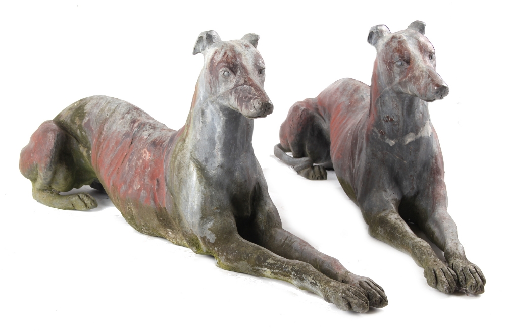 Property of a lady - a pair of life size lead models of recumbent greyhounds, in the style of Joseph - Image 2 of 3