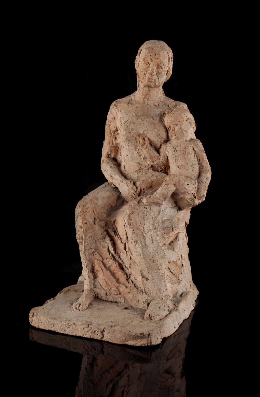 Property of a deceased estate - a pottery figure of a seated mother & child, unsigned, 8.65ins. ( - Image 3 of 3