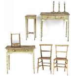 Property of a lady - two 19th century & later painted side tables with frieze drawers on square