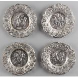 Property of a lady - a set of four small late 19th / early 20th century Dutch silver dishes, each