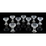 Property of a gentleman - a set of nine Art Deco style opaque white & clear glass sundae dishes,