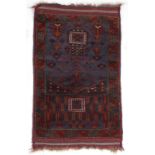 Property of a deceased estate - a Belouch prayer rug with navy field & kelim ends, 50 by 27ins. (127