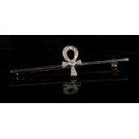 A 15ct yellow gold & platinum Ankh Cross brooch, set with fourteen diamonds, 2ins. (5cms.) long (see