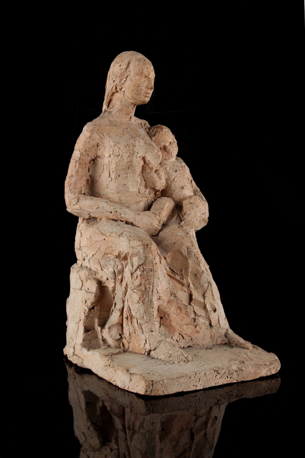 Property of a deceased estate - a pottery figure of a seated mother & child, unsigned, 8.65ins. ( - Image 2 of 3