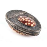 Property of a deceased estate - an unmarked silver & shell snuff box, late 18th / early 19th