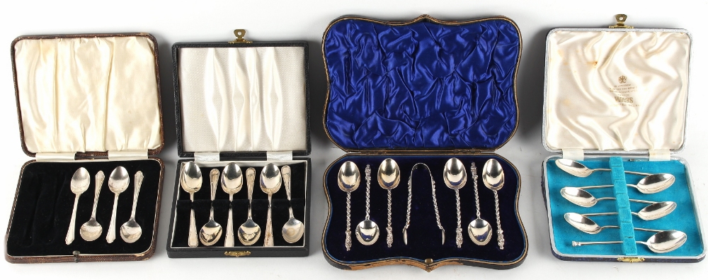 Property of a lady - a cased set of six silver Apostle spoons with matching sugar tongs, London