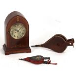 Property of a gentleman - an Edwardian mahogany mitre cased mantel clock striking on a gong, 17.