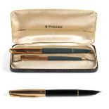 Property of a lady - a boxed Parker 51 grey barrelled fountain pen & pencil set, both with