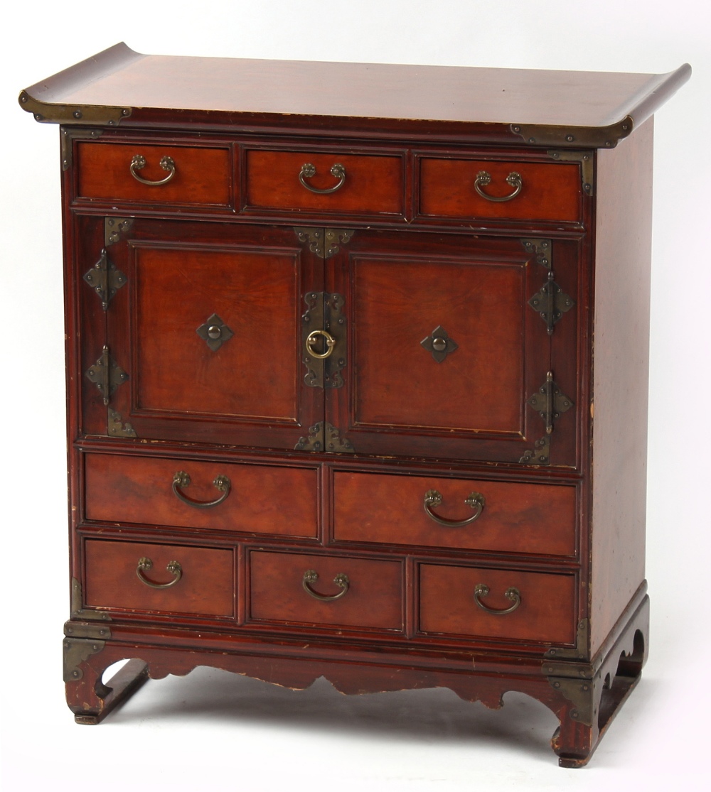 Property of a deceased estate - a Korean elm side cabinet fitted with an arrangement of eight