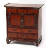 Property of a deceased estate - a Korean elm side cabinet fitted with an arrangement of eight