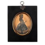 Property of a lady - a 19th century silhouette of a girl standing in a landscape & holding a flower,