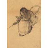 Property of a lady - Henry Tonks NEAC (1862-1937) - STUDY OF A YOUNG GIRL SEATED - charcoal drawing,