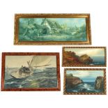 Property of a gentleman - four assorted framed pictures including a watercolour depicting a