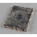 Property of a lady - a Victorian silver visiting card case, with engraved C-scroll & foliate