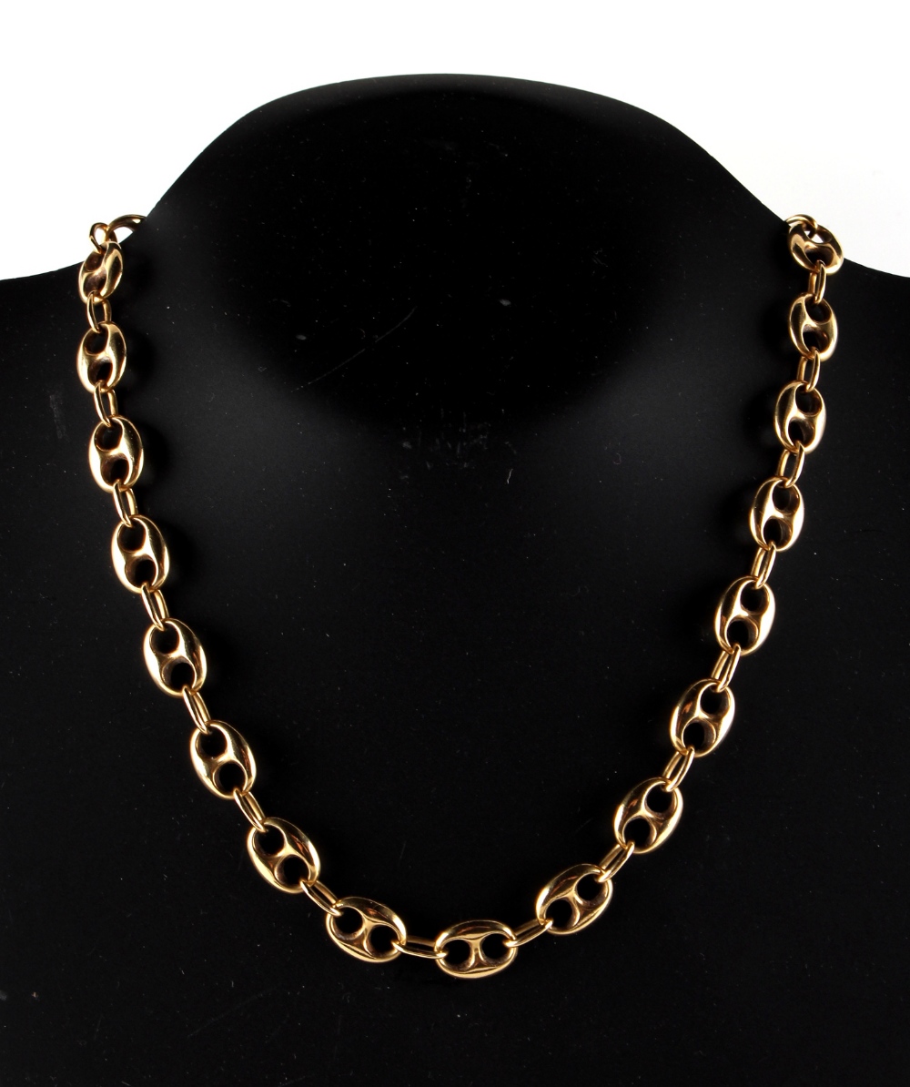 Property of a lady - a heavy 18ct yellow gold chain link necklace, 18.5ins. (47cms.) long,