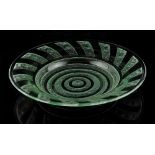 Property of a lady - an Art Deco Daum Nancy green glass shallow dish with moulded & frosted panels