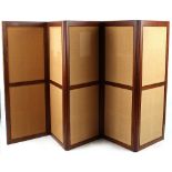 Property of a lady - a late 19th / early 20th century mahogany five fold screen with patterned