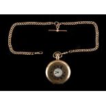 Property of a lady - a 9ct gold pocket watch, Chester 1929, on a 9ct gold albert guard chain, the