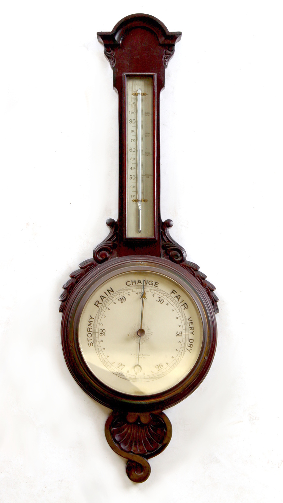 Property of a deceased estate - an early 20th century carved mahogany cased aneroid barometer &