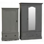 Property of a lady - an Edwardian later grey painted wardrobe; together with a similar cupboard (