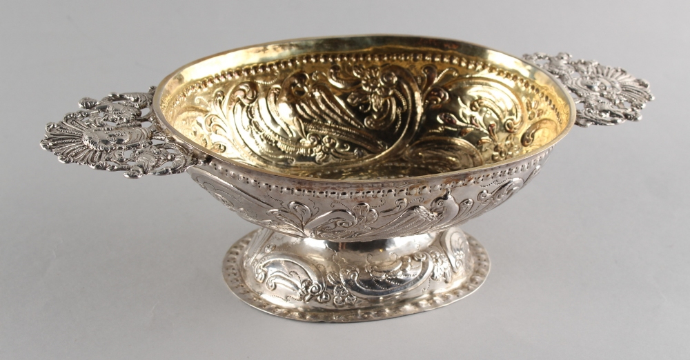 Property of a lady - a late 19th century Continental silver two-handled oval pedestal dish, Dutch or