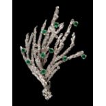 Property of a lady - a 14ct white gold brooch modelled as a coral branch, set with ten round cut